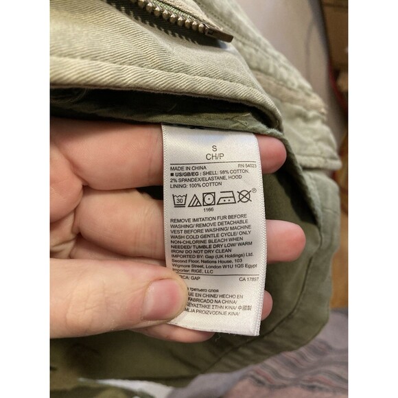 GAP Oversized Fall Jacket 2 In 1 Parka Hood Canvas Twill Sz S Utility Army Green - Picture 6 of 10